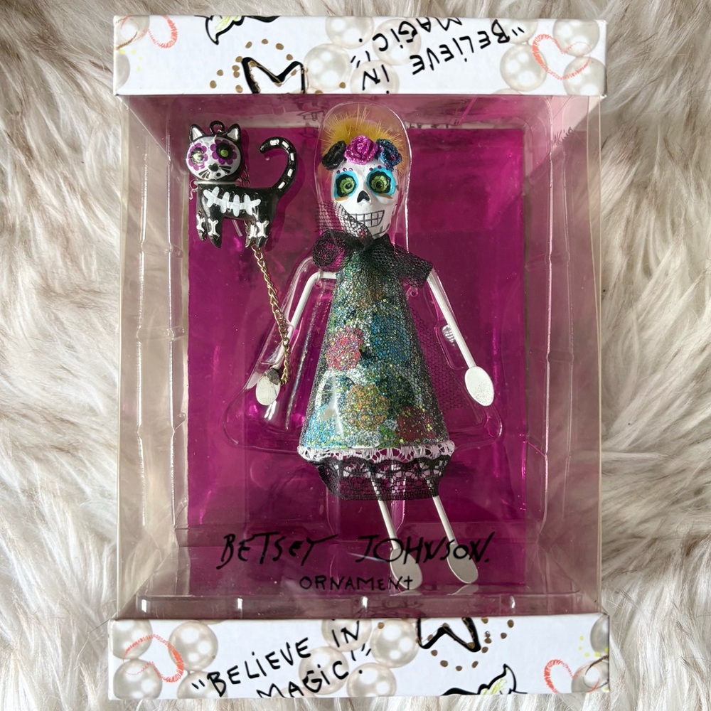 Incredibly Rare - Betsey Johnson Skeleton and Cat Ornament